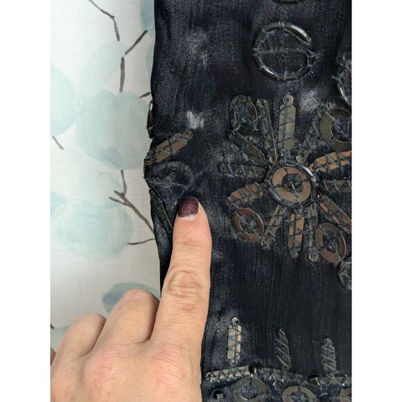 Anthropologie by Conditions Apply Black Dress Metal Beaded Silk Lined Small Flaw - Picture 7 of 10